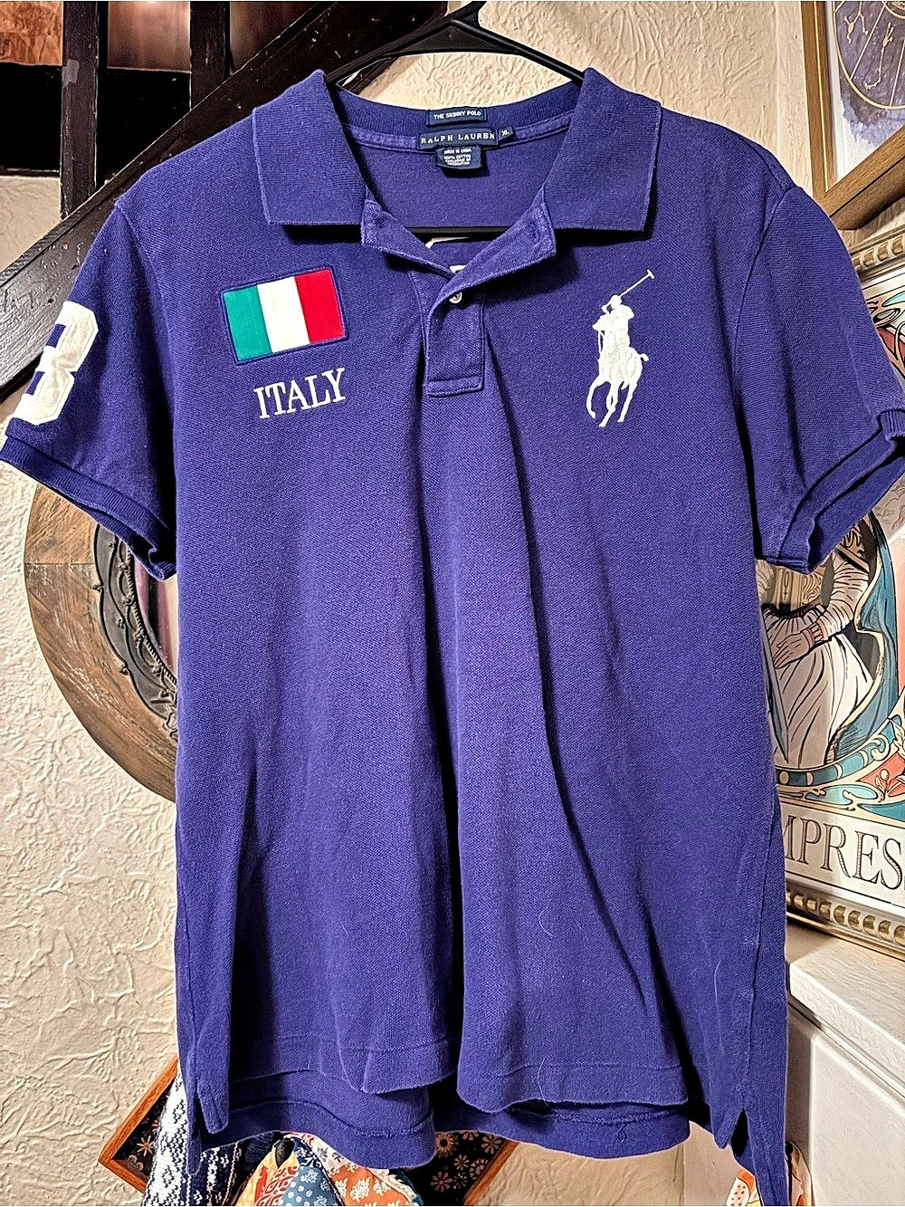 Ralph Lauren Vintage The Skinny Polo Italy Flag Big Pony Purple Polo XL